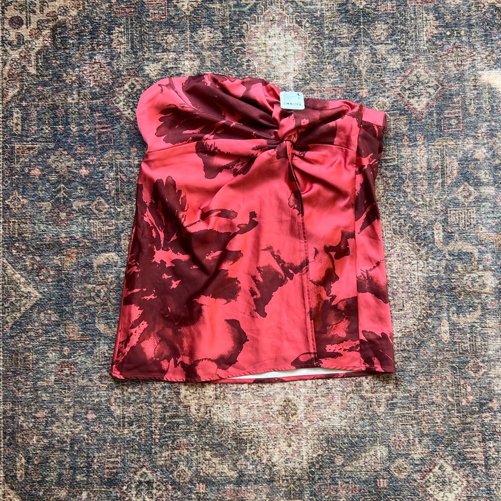 Free People Red Floral Strapless Top